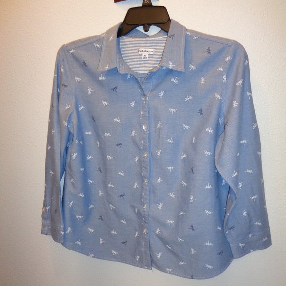 Croft & Barrow Women's Long Sleeve Button Front Blouse with Dragon Fly Size XL - Picture 1 of 9